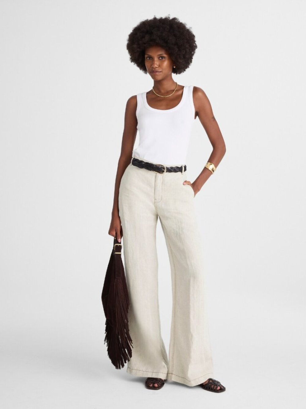 NWT Madewell | 2025 Linen The Zoe Relaxed Wide Pant 100% Linen Oat Beige Size 14